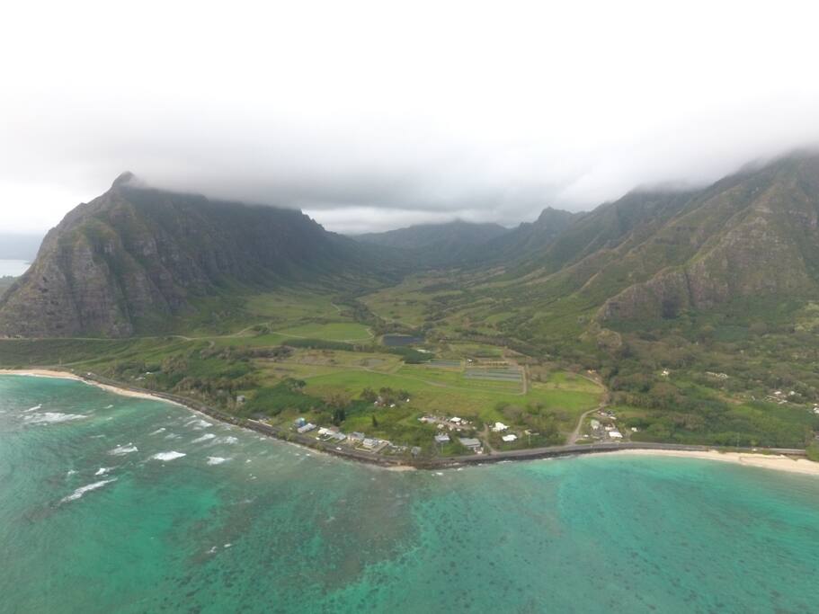 Aerial view of Kualoa Valley.