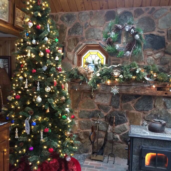 Cozy Sun Room with a woodstove