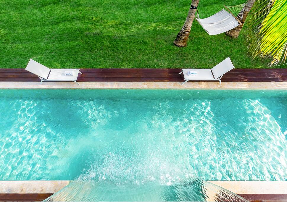 Waterfall at swimming pool