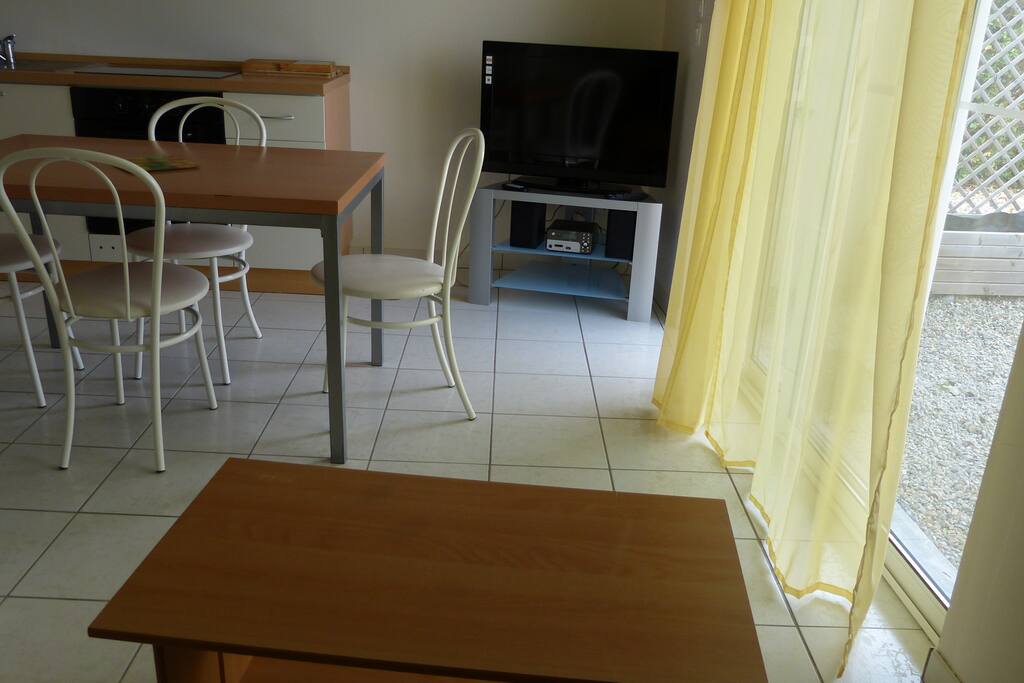 salon avec TV 100 cm + chaine HiFi + internet WiFi