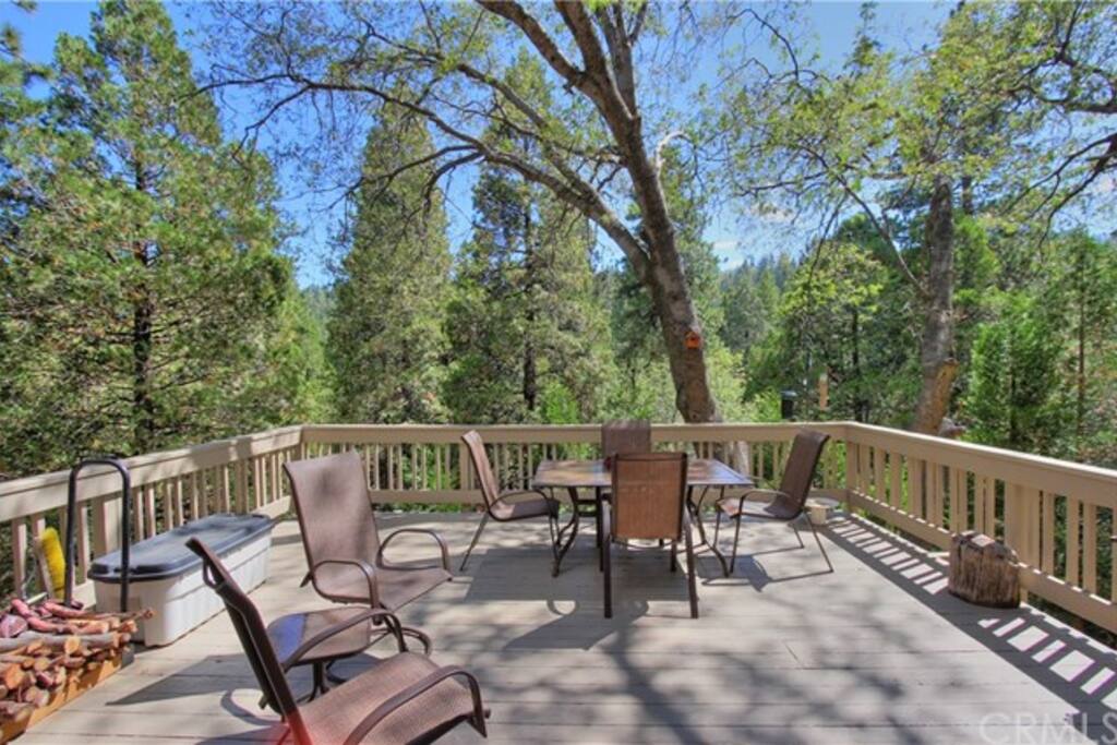 Beautiful views of trees from large outdoor patio.