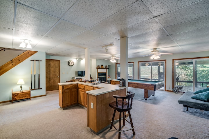 Game room with Foosball, Pool, wood burning fireplace and more!