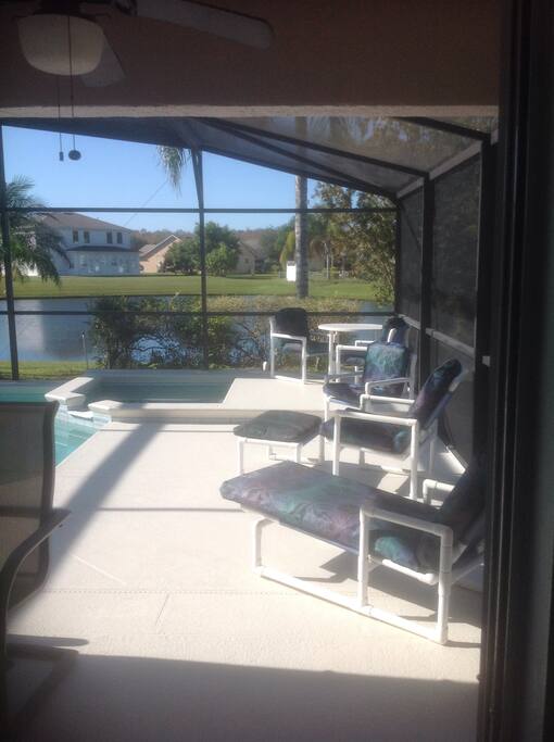 View from the kitchen diner with direct access to pool deck