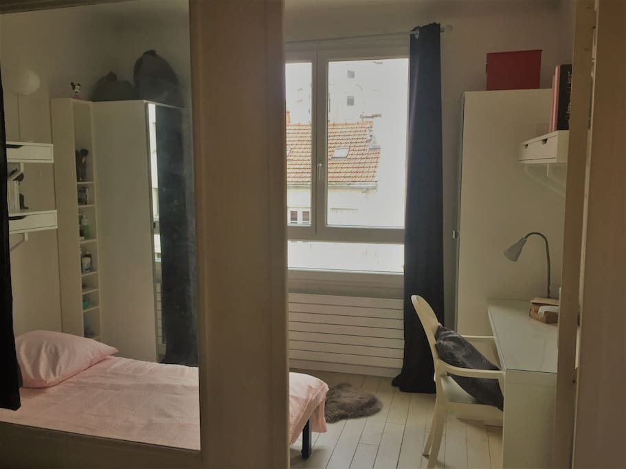 Your room, viewed from the 2nd floor corridor. Quiet and bright.