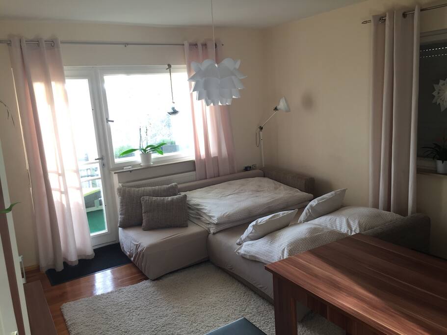 Wohnzimmer mit einer Schlafmöglichkeit für zwei Personen