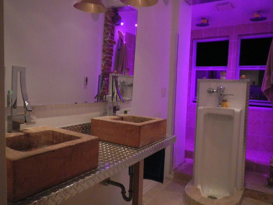 Bad ass bathroom, night.