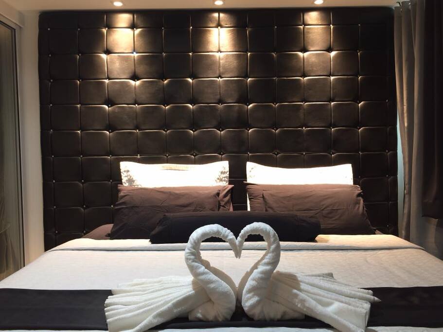 Relax on a luxurious California king size bed.