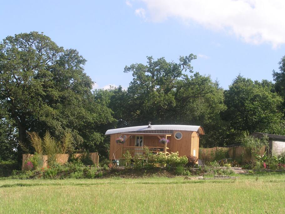 The retreat with firepit in foreground