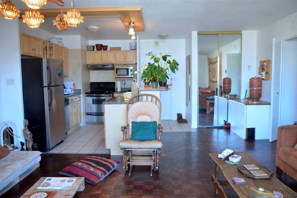 Open space. Shared living room & kitchen.