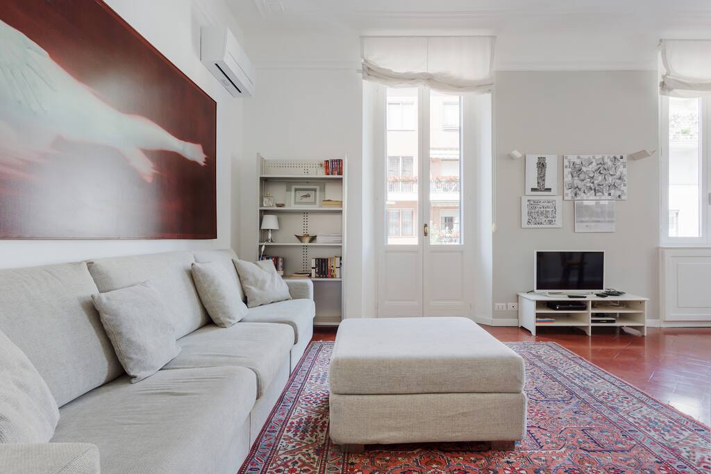 The living room (AC, TV and sofa bed x2)