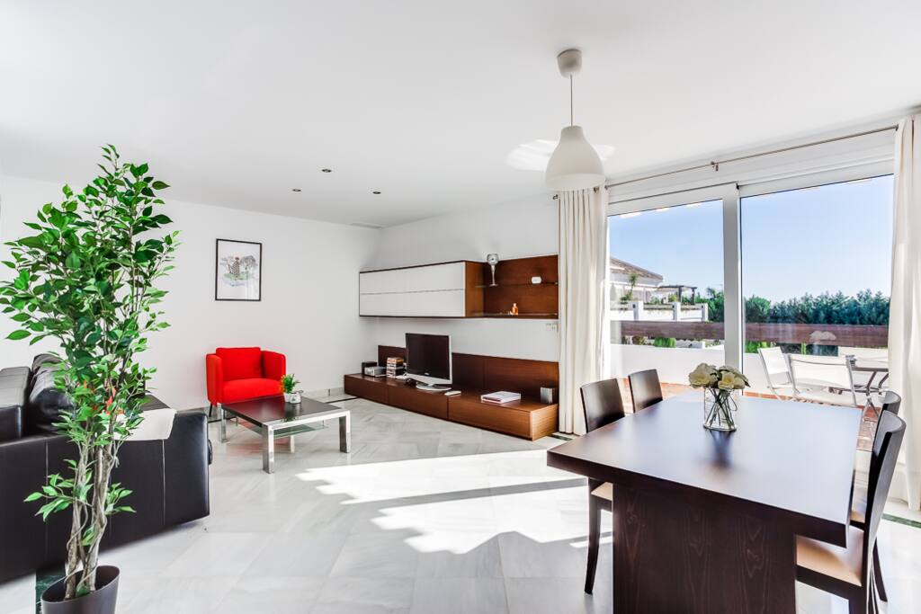 Large living room with terrace