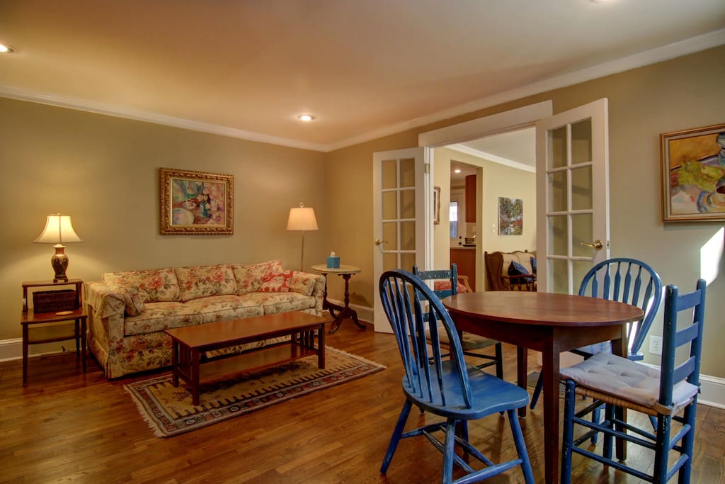 Living / Dining Room with couch that folds out into queen bed
