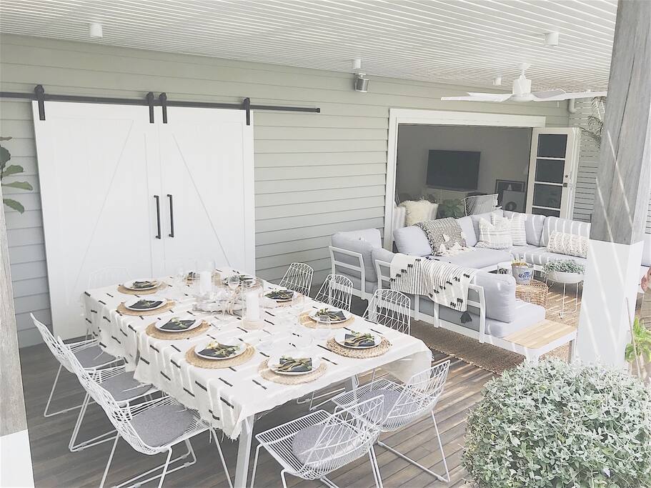 Undercover entertaining off main living area with Sonos speaker