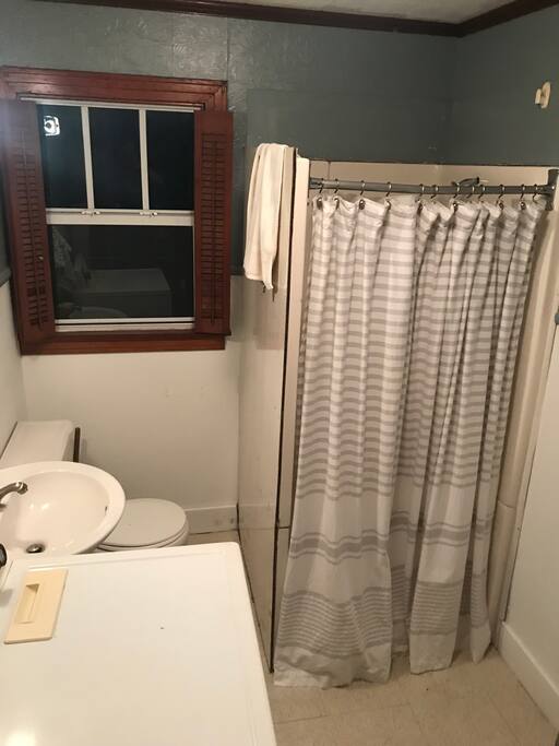 Full bath with stall shower (and dryer).