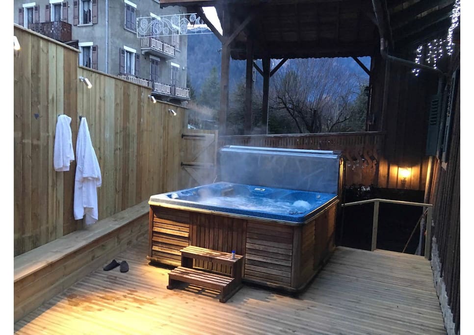 Hot Tub on an outdoor deck with mountain views