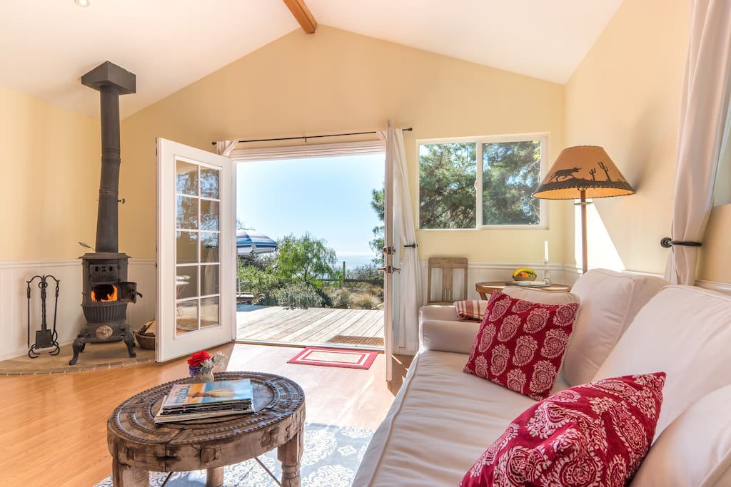 Sitting area/sofa bed with wood burning stove & ocean view