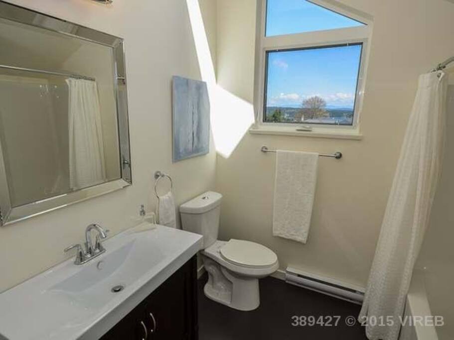 Full bathroom with skylight