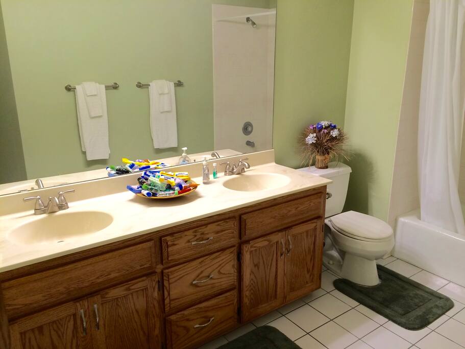 bathroom with shower and tub (shared)