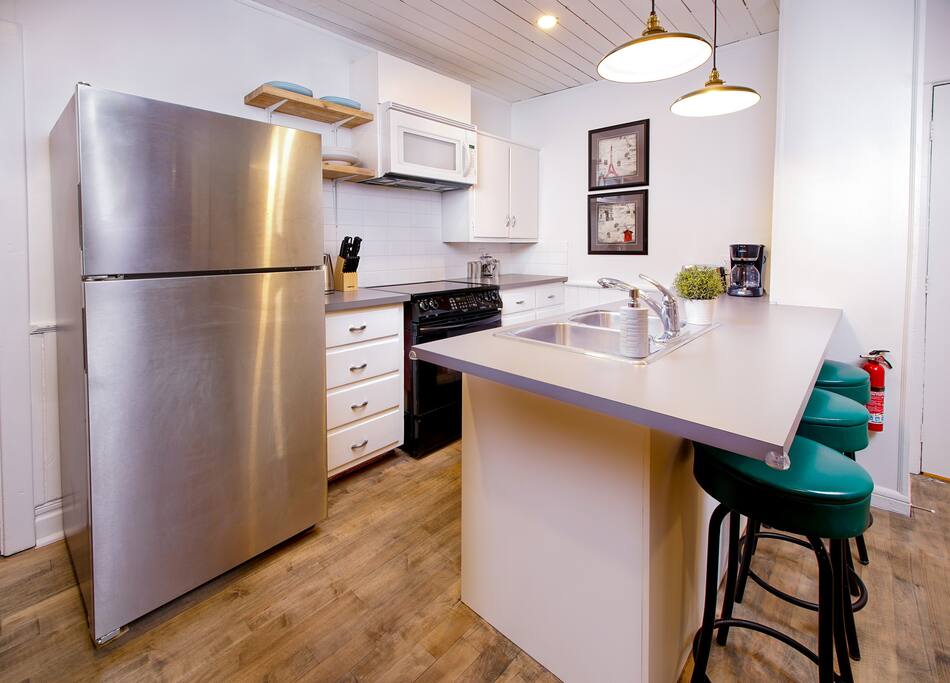 Feel free to use our fully-equipped kitchen during your stay. We provide complimentary tea and coffee.