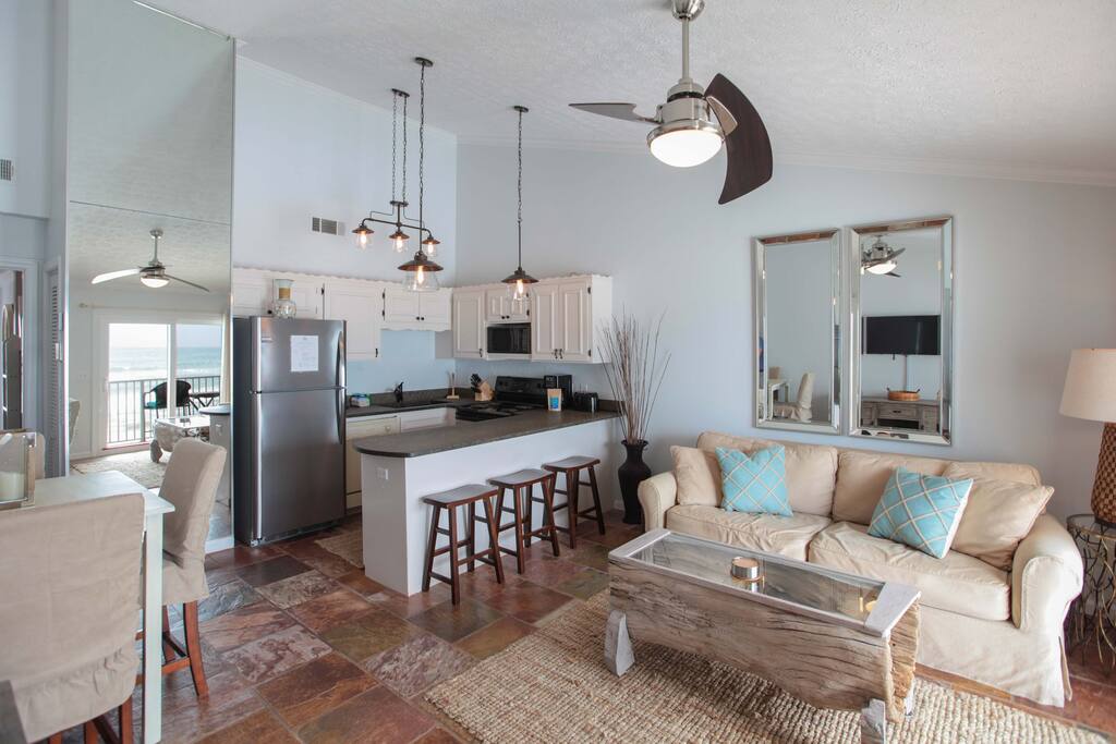 kitchen and living area