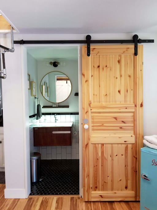 Bathroom sliding barn door