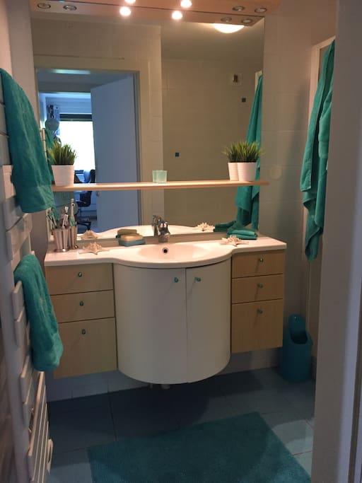 Salle de bain avec douche et baignoire