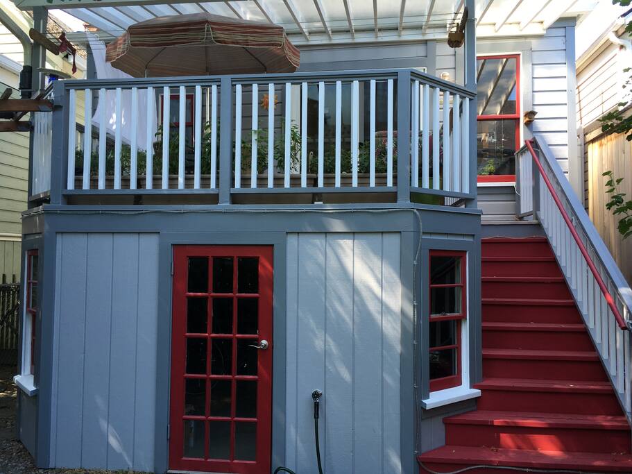 Go up the deck stairs