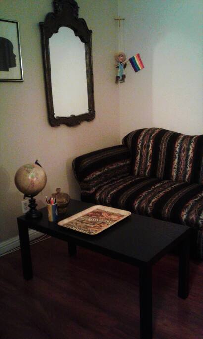 sofa and coffee table in bedroom!