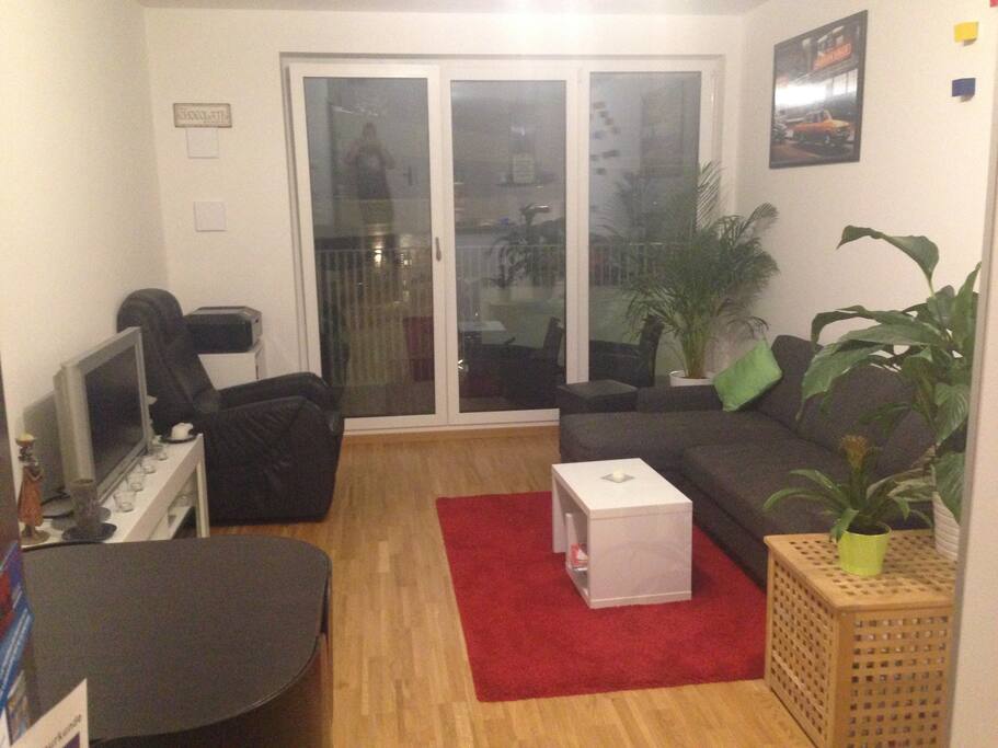 Living room with expandable sofa-bed