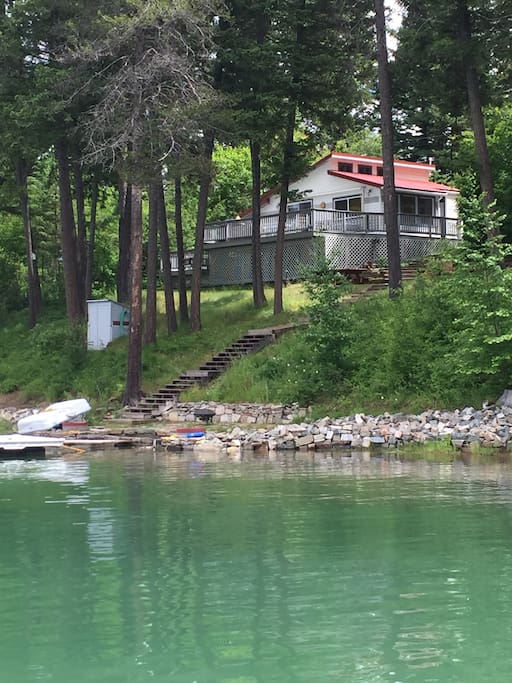 Enjoy the warm waters of Echo Lake right out the cabin door.