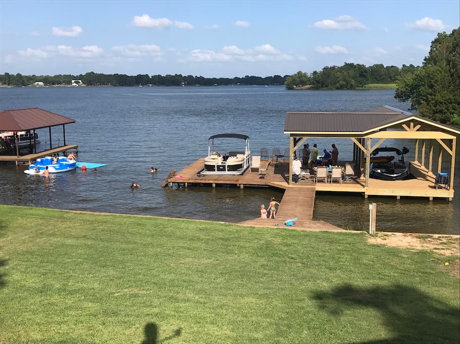 View from back porch looking onto our dock and beach area.