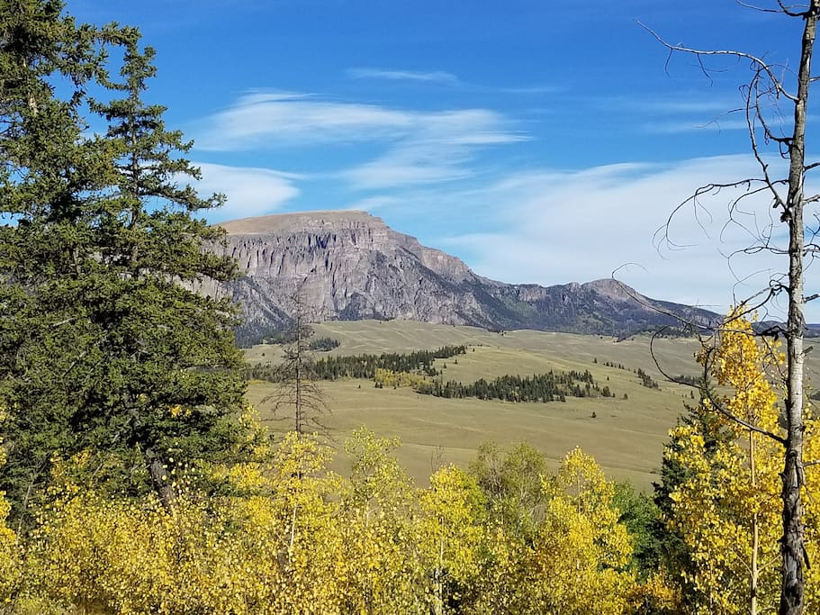 Bristol Head peak among golden aspen trees.