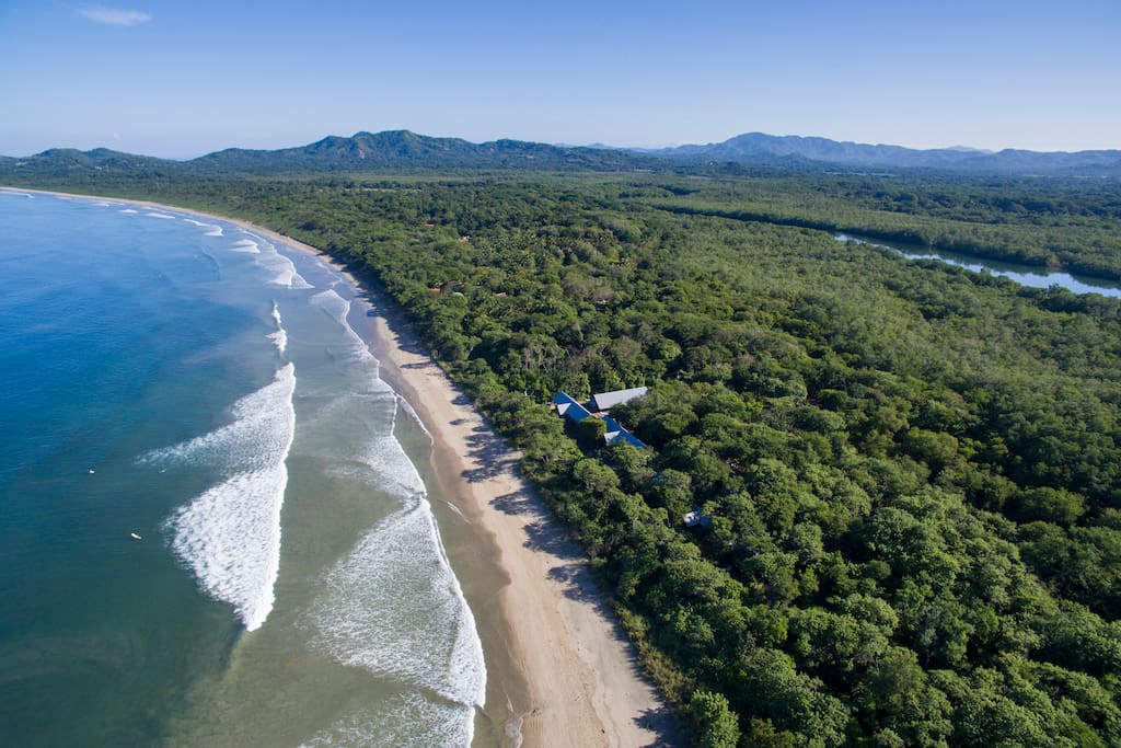 Unlike any other in it’s category, L.V.B. is surrounded by 70 acres of pristine forest facing the breaking surf of Costa Rica’s Pacific Ocean. A short five minute walk on the beach takes you to the estuary, the natural barrier that separates the protected beach of Playa Grande from the lively surf town of Tamarindo. Pangas are always available to assist in the crossing.