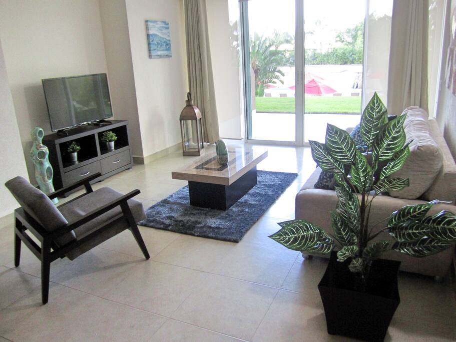 Living room with sofa bed. SmartTV