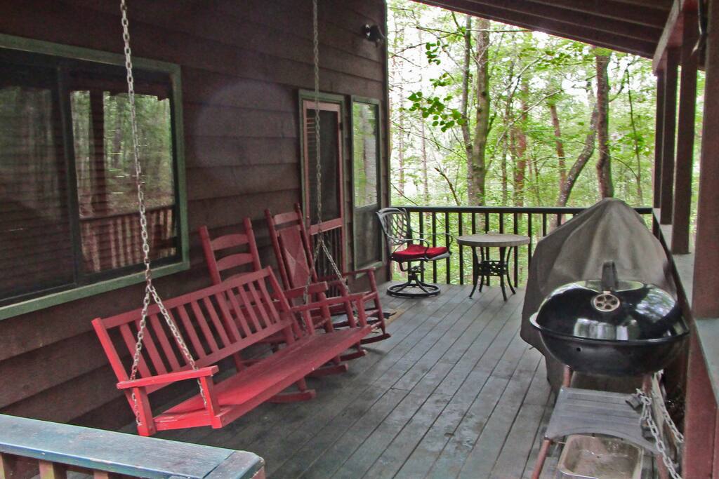 Porch swing, rockers-breath that pure mountain air while you relax in the woods