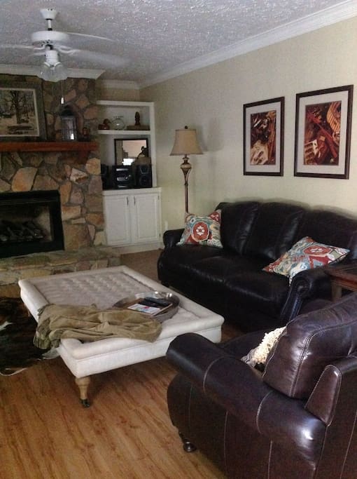 Cozy oversized leather sofa and chair