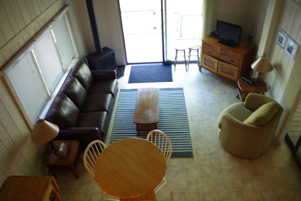 View from the loft looking down into living area