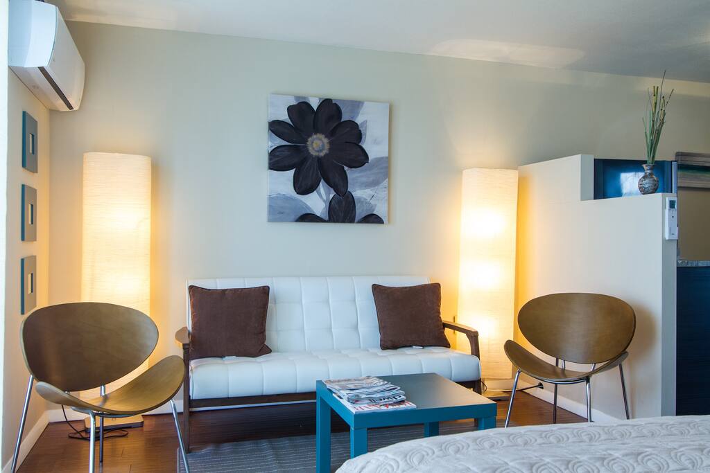 The seating area is perfect for resting, reading, or conversation.