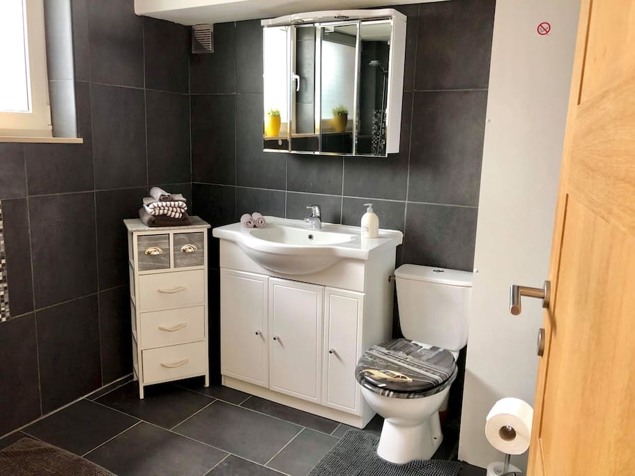 Salle de bain avec serviettes de bains compris dans le prix