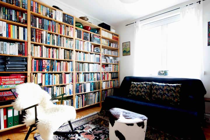 Bibliotekë me libra në anglisht, gjermanisht dhe sigurisht danez. 