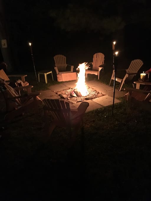 Our fireplace is great to relax and kick it with family and friends tons of Muskoka chairs to seat the group extra chairs on property it needed. (There is absolutely no daytime burning of any sort permitted.. fire pit can be used after 8 pm)