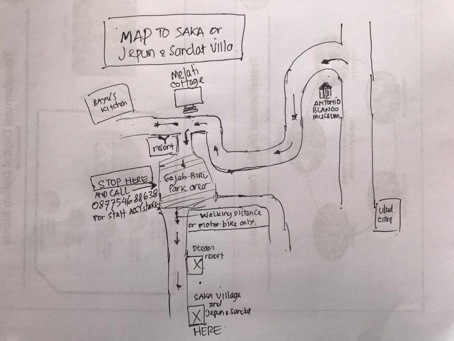 MAP direction to SAKA village Ubud