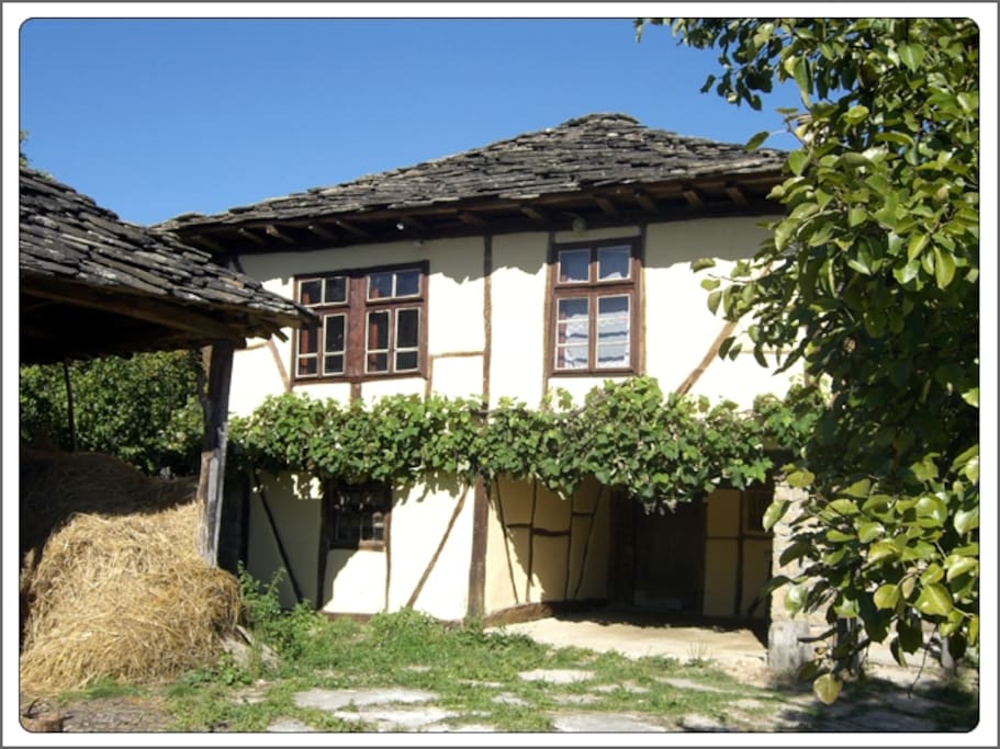 Living accommodation on first floor. The grapes are ripe here in Autumn.