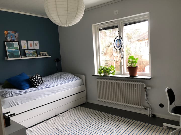 Спалня на първия етаж. Единично легло плюс разтегателно легло. 