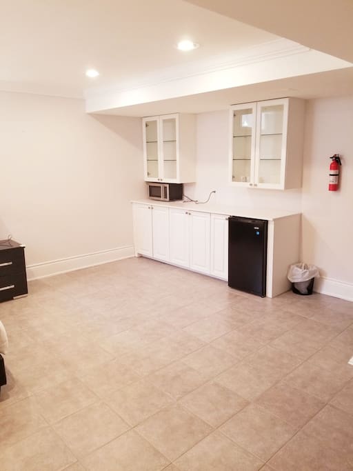 Microwave and Fridge. Kettle and toaster are provided as well.