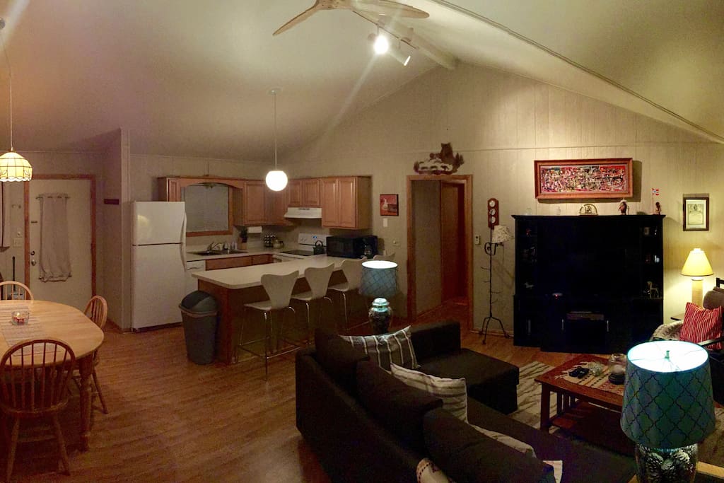 Living Room & Kitchen, Sofa opens into Queen Size Bed