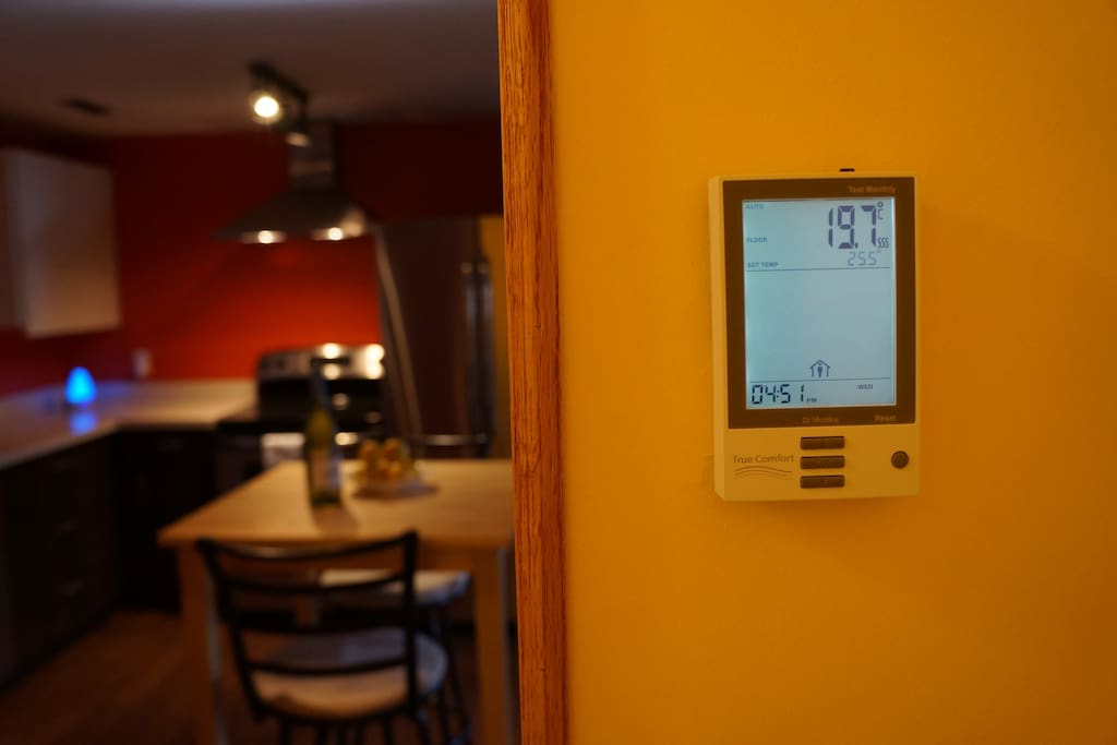 Heated floors in the bathroom.