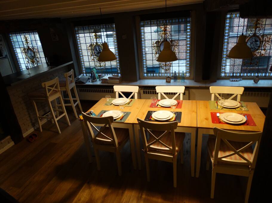 Dining room; first floor. Mind the original windows.