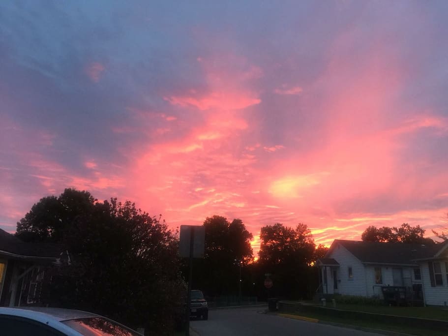 sunset in front of the house