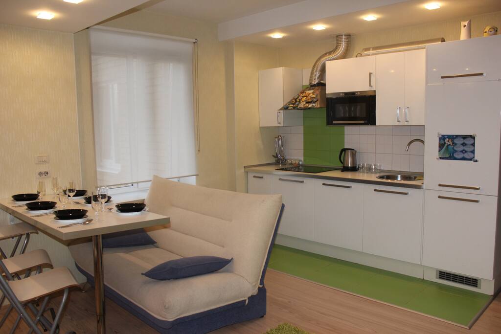 The kitchen and living-room are fully equipped.
